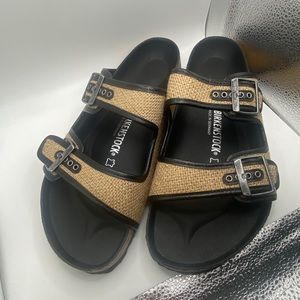 RARE Birkenstock Raffia Leather Arizona Sandals